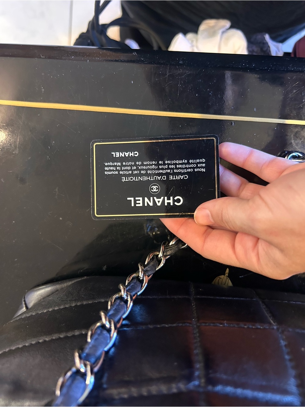 CHANEL Black Quilted Leather Shoulder Tote with Silver Chain - Picture 5 of 16